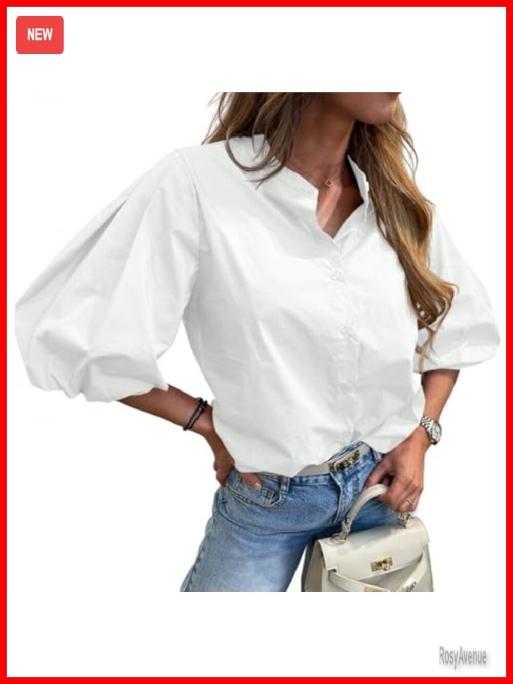 Tankaneo Womens Puff Sleeve Button Down Blouse Loose Fit Cotton Shirt